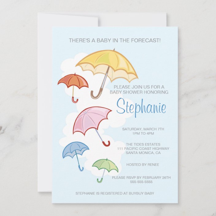 Colorful Umbrellas Baby Shower Invitation