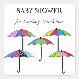 Colorful Umbrellas  Baby Shower Square Sticker