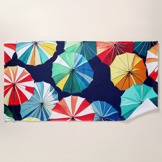 Colorful Umbrellas  Beach Towel (Front)