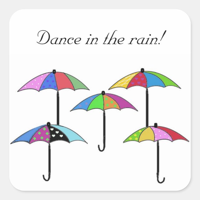 Colorful Umbrellas Dance in the Rain Square Sticker (Front)