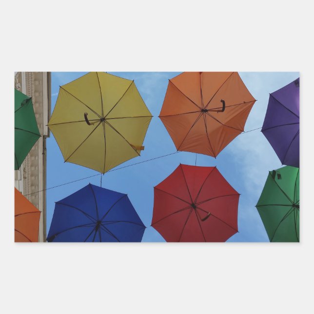 Colorful umbrellas rectangular sticker (Front)