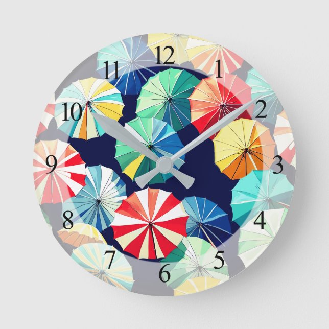 Colorful Umbrellas  Round Clock (Front)