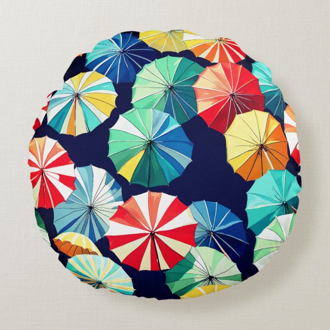 Colorful Umbrellas  Round Pillow (Front)