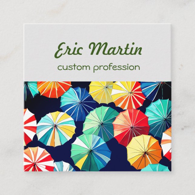 Colorful Umbrellas  Square Business Card (Front)