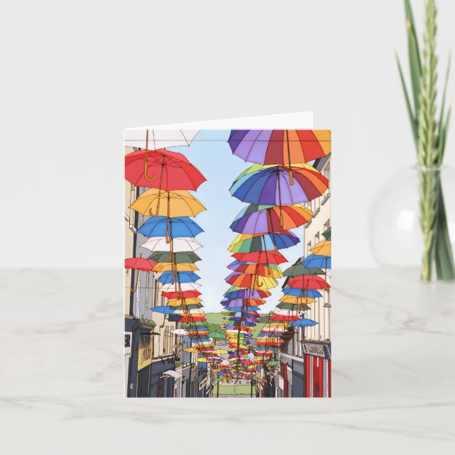 Colorful umbrellas view greeting card (Front)