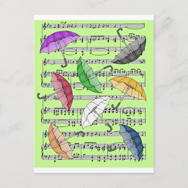 Colorful Umbrellas With Sheet Music Background Postcard (Front)
