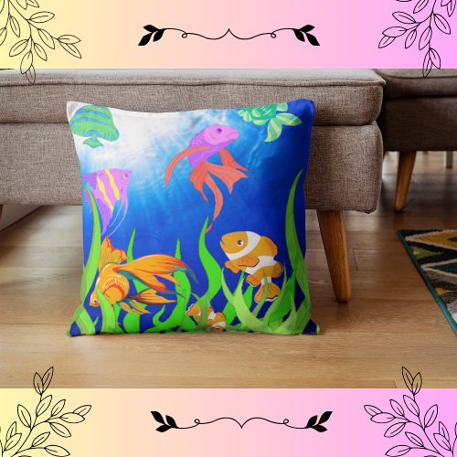 Colorful Under The Ocean Fishes Throw Pillow