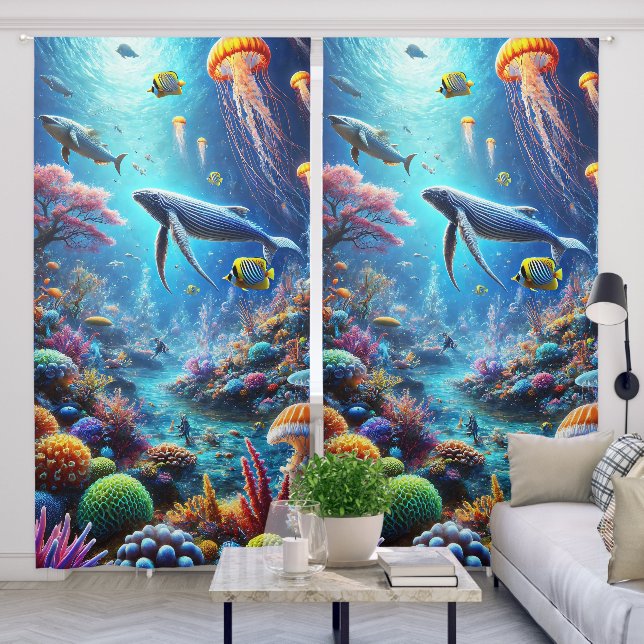 Colorful Under the Sea Blackout Curtains (Living Room)