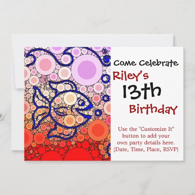 Colorful Under the Sea Bubbly Fish Swimming Mosaic Invitation (Front)