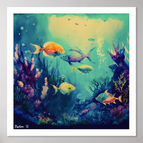 Colorful under the sea landscape foil prints