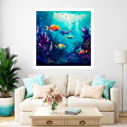 Colorful under the sea landscape poster