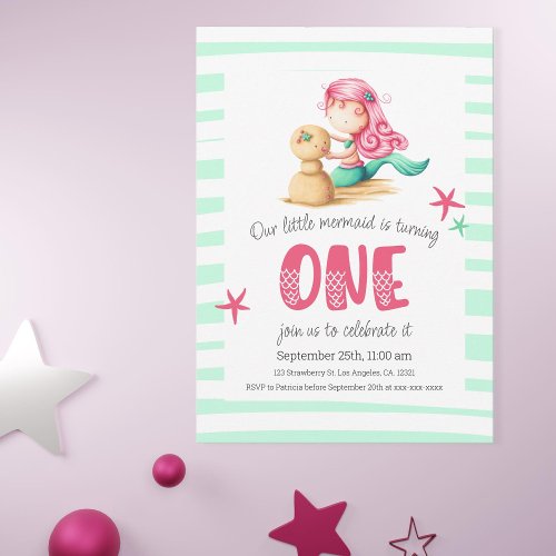 Colorful Under the Sea Mermaid Girl First Birthday Invitation