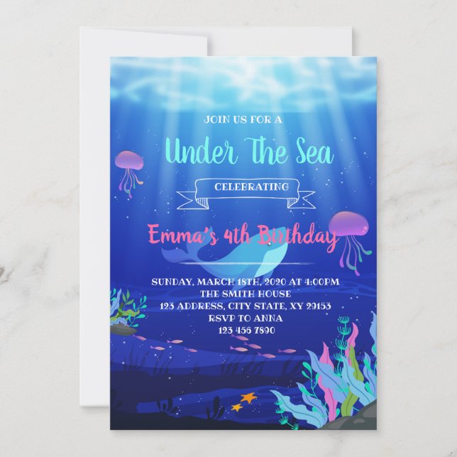 Colorful under the sea party invitation (Front)