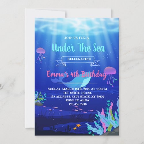 Colorful under the sea party invitation