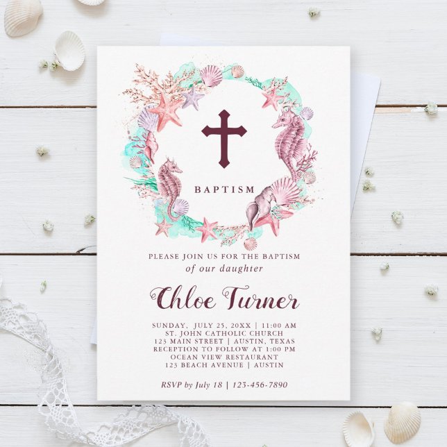 Colorful Under the Sea Wreath Baptism Invitation (Creator Uploaded)