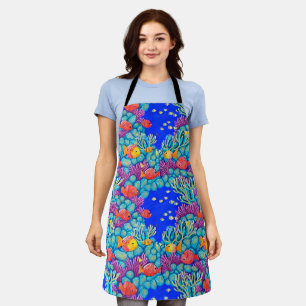 Colorful Underwater Coral Reef Seamless Pattern Apron