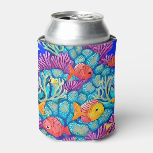 Colorful Underwater Coral Reef Seamless Pattern Can Cooler