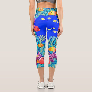 Colorful Underwater Coral Reef Seamless Pattern Capri Leggings