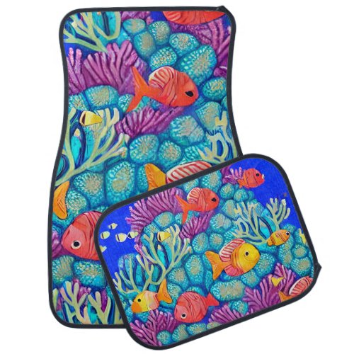 Colorful Underwater Coral Reef Seamless Pattern Car Floor Mat