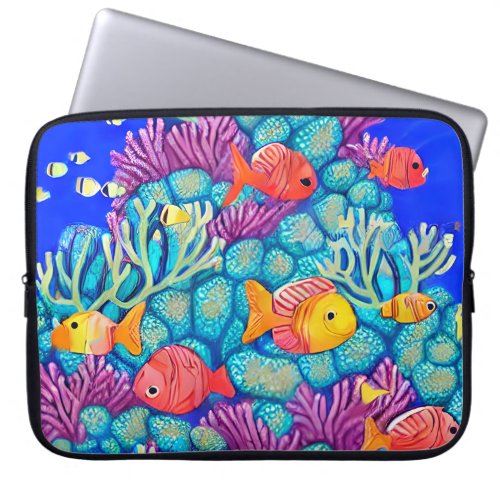 Colorful Underwater Coral Reef Seamless Pattern Laptop Sleeve