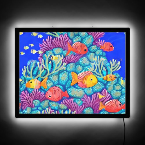 Colorful Underwater Coral Reef Seamless Pattern LED Sign