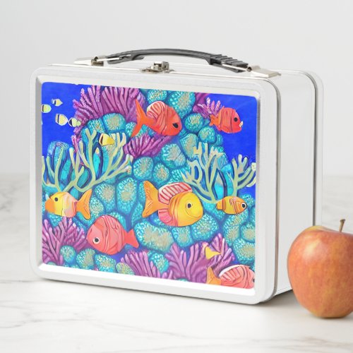 Colorful Underwater Coral Reef Seamless Pattern Metal Lunch Box