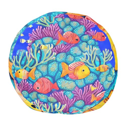 Colorful Underwater Coral Reef Seamless Pattern Pouf