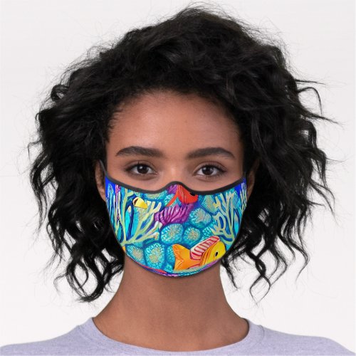 Colorful Underwater Coral Reef Seamless Pattern Premium Face Mask