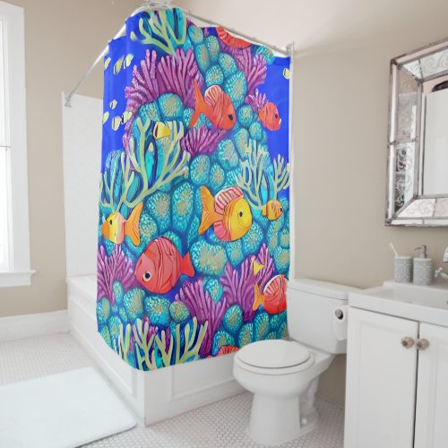 Colorful Underwater Coral Reef Seamless Pattern Shower Curtain