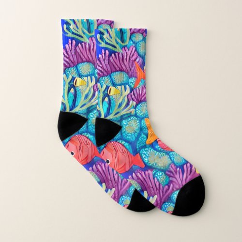 Colorful Underwater Coral Reef Seamless Pattern Socks