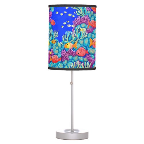 Colorful Underwater Coral Reef Seamless Pattern Table Lamp