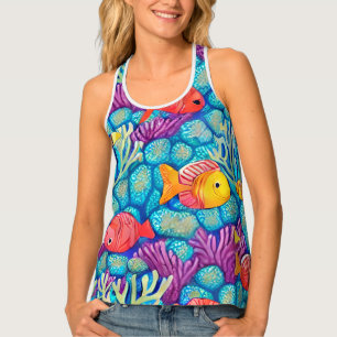 Colorful Underwater Coral Reef Seamless Pattern Tank Top
