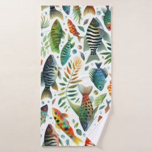 Colorful underwater fish art bath towel