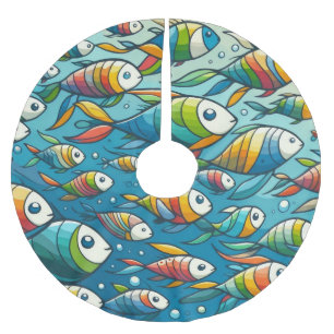 Colorful underwater fish art brushed polyester tree skirt