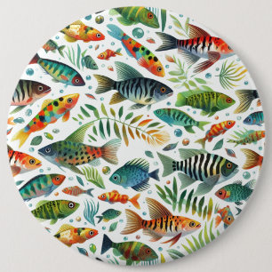 Colorful underwater fish art button