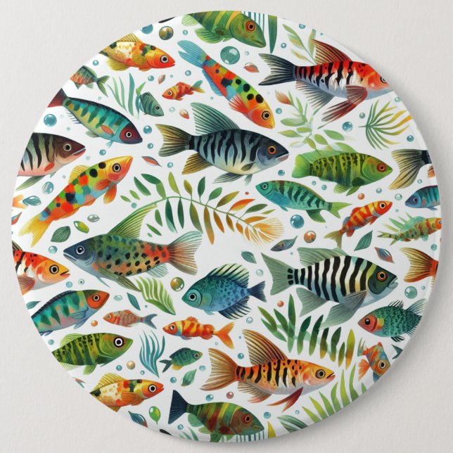 Colorful underwater fish art button (Front)