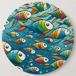 Colorful underwater fish art button