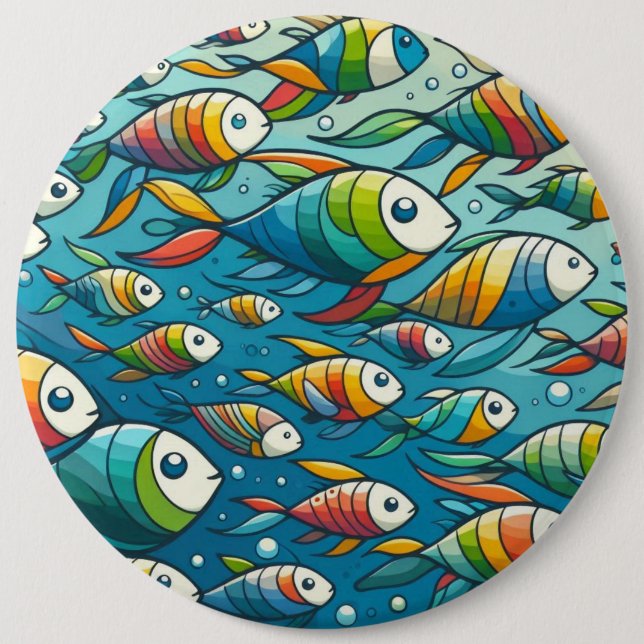 Colorful underwater fish art button (Front)