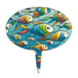 Colorful underwater fish art cake topper