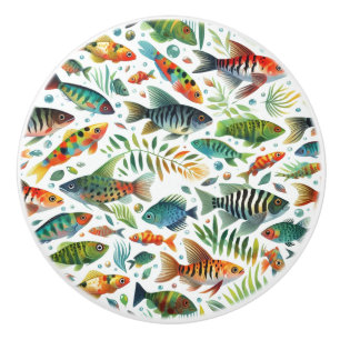 Colorful underwater fish art ceramic knob
