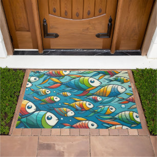 Colorful underwater fish art doormat