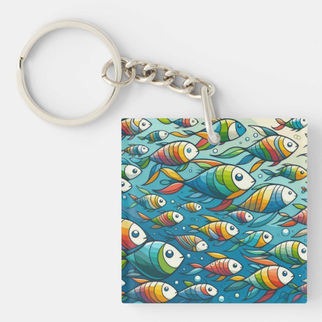 Colorful underwater fish art keychain (Front)