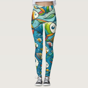 Colorful underwater fish art leggings