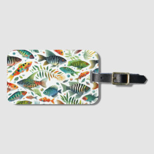 Colorful underwater fish art luggage tag