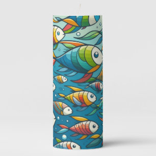 Colorful underwater fish art pillar candle