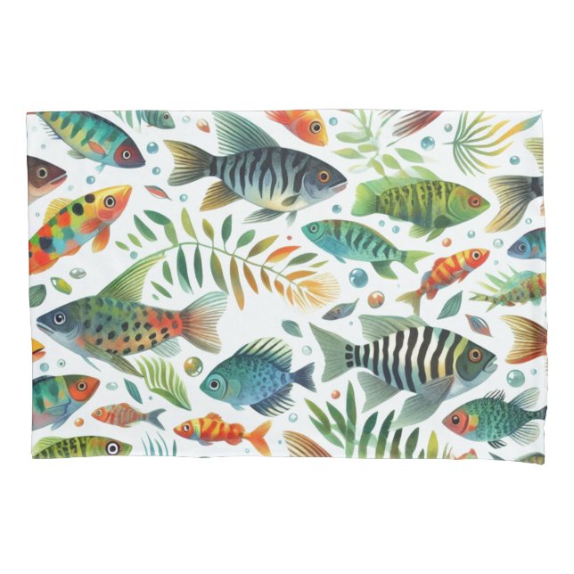 Colorful underwater fish art pillow case (Front)