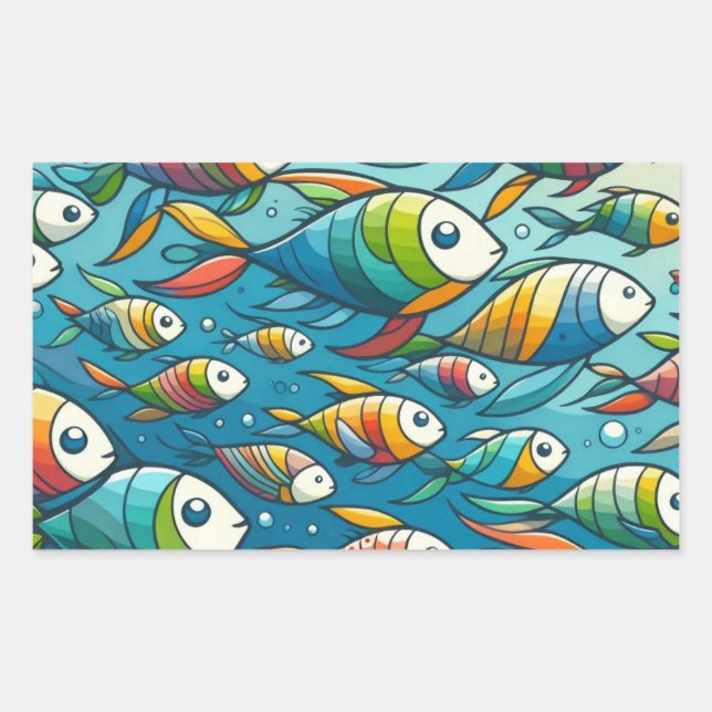 Colorful underwater fish art rectangular sticker (Front)