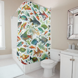 Colorful underwater fish art shower curtain