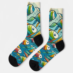 Colorful underwater fish art socks