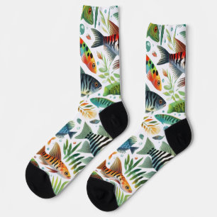 Colorful underwater fish art socks